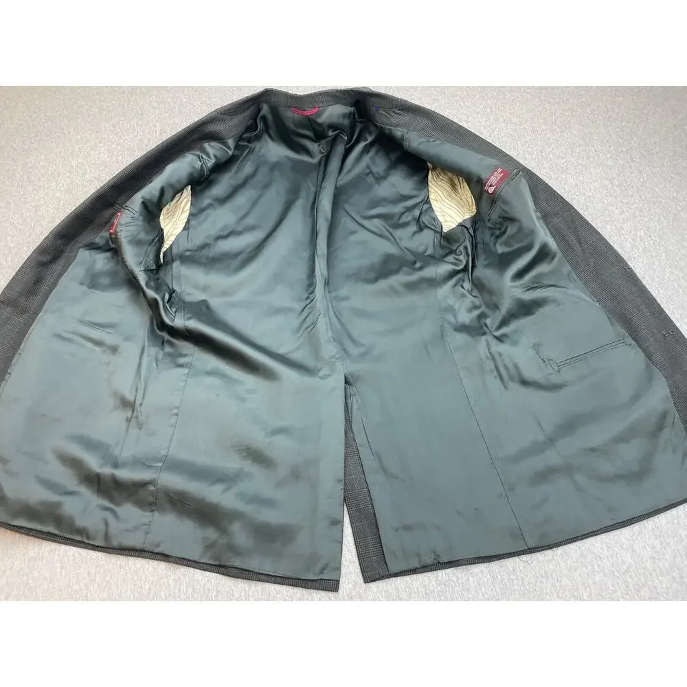 Jos A Bank Blazer Mens 44L Plaid 100% Wool Single Breasted Lined‎